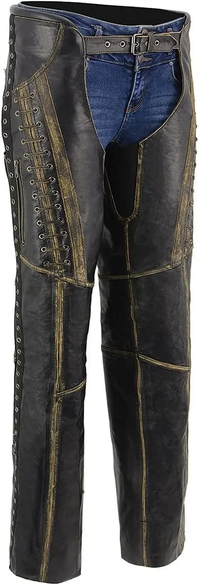 Chaps for Women Black Premium Skin Rubbed Seams- Accented Lace Detailing Motorcycle — image 1 of 1