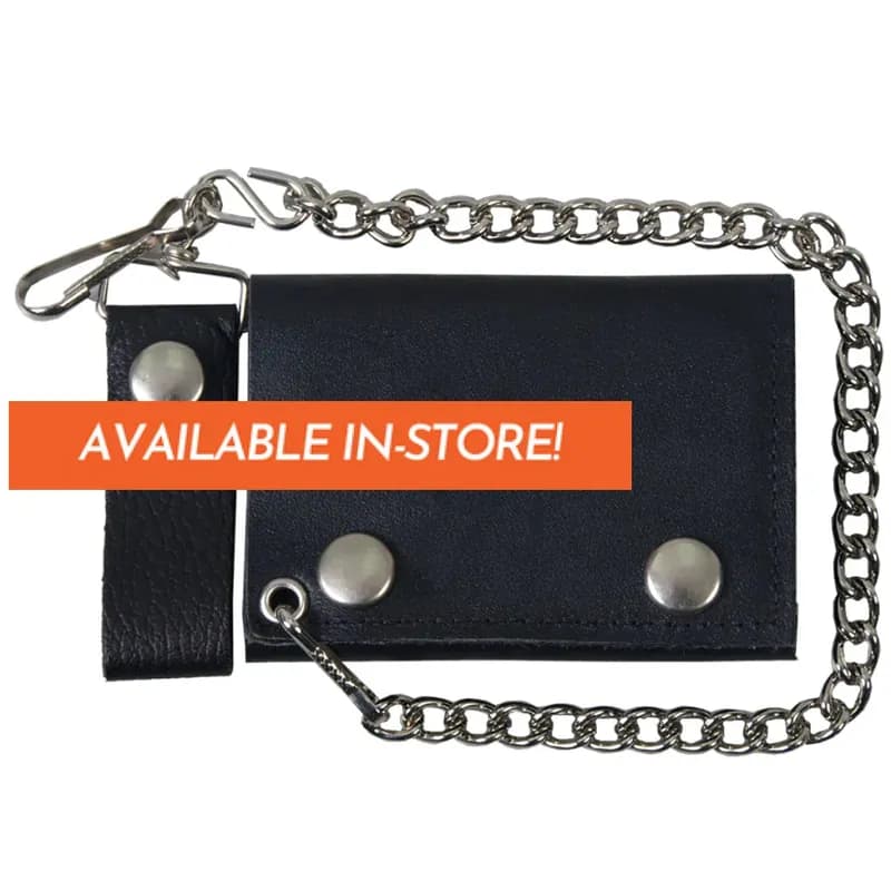 Classic Black Leather Bi-Fold Wallet with Chain — image 1 of 1
