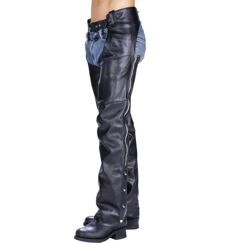 Classic Black Leather Unisex Motorcycle Riding Biker Chaps for Men and Women — image 1 of 1