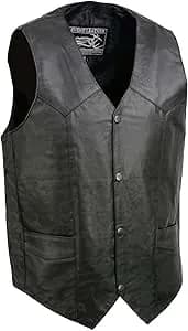 Event Leather EL1310GO Men's Classic Western Style Snap Button Black Motorcycle Riders Leather Vest — image 1 of 1