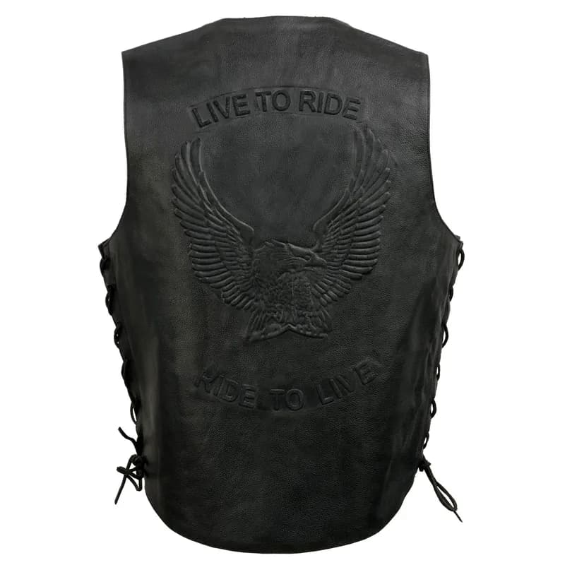 Event Leather's ELM3900 Men's 100% Genuine Motorcycle Leather Vest | Biker Vests with Embossed Eagle | Live To Ride — image 1 of 1