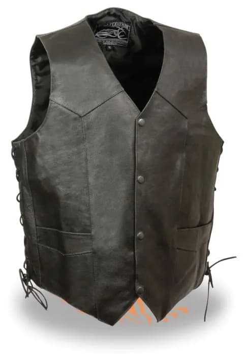 Event Leather ELM3915 Men's Black Side Lace Motorcycle Leather Vest with Skull and Cross Bones Emboss — image 1 of 1