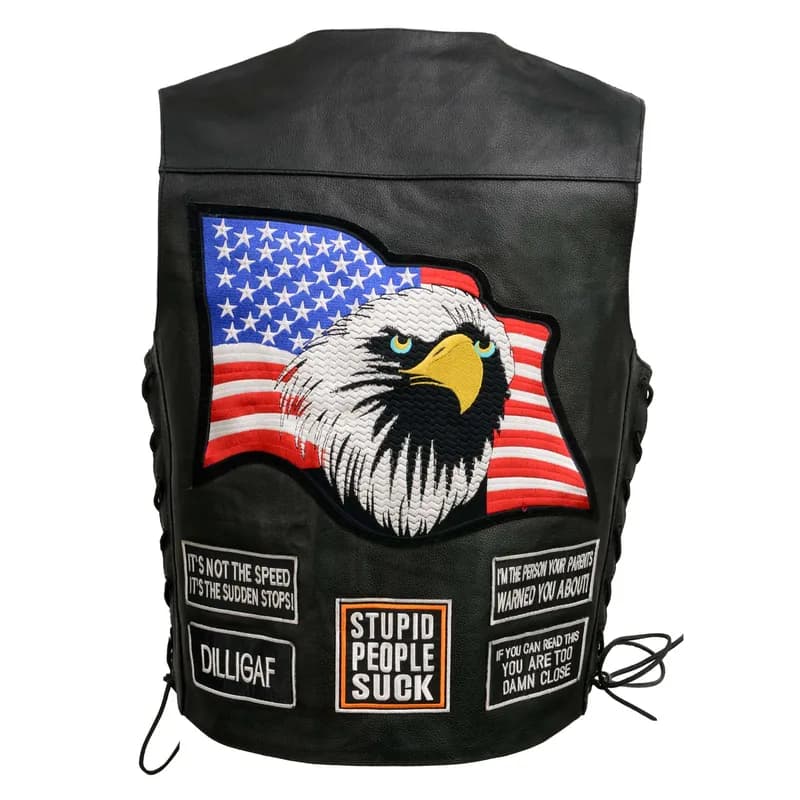 Event Leather ELM3925 Black Motorcycle Leather Vest for Men w/ Patches - Riding Club Adult Motorcycle Vests — image 1 of 1