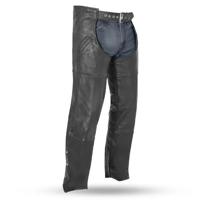 First Manufacturing FMM830BM Unisex Nomad Black Leather Motorcycle Chaps — image 1 of 1