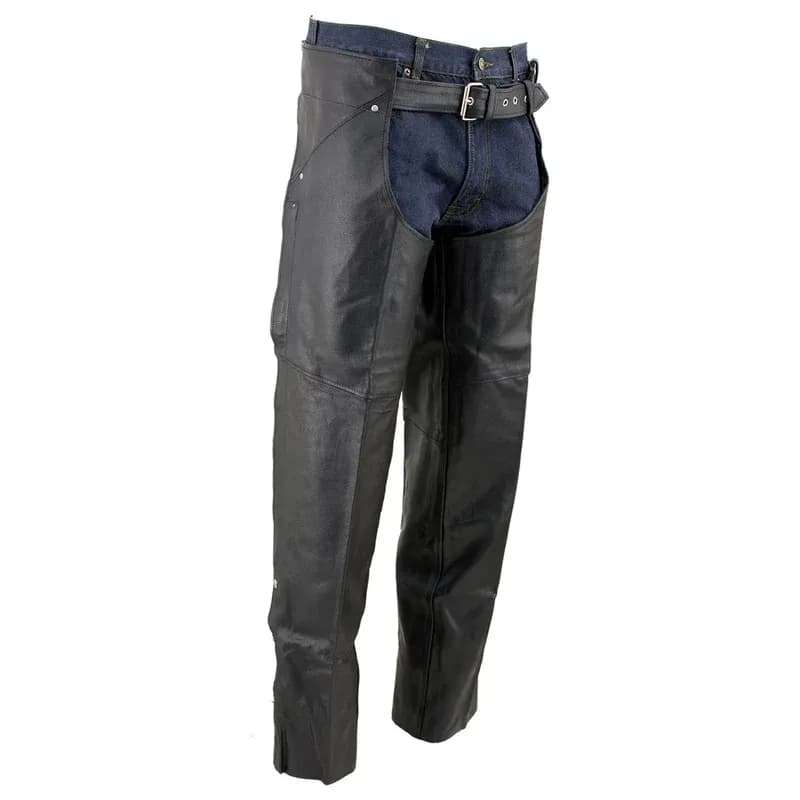 Genuine Leather EL1153 Unisex Black Classic Motorcycle Leather Chaps — image 1 of 1