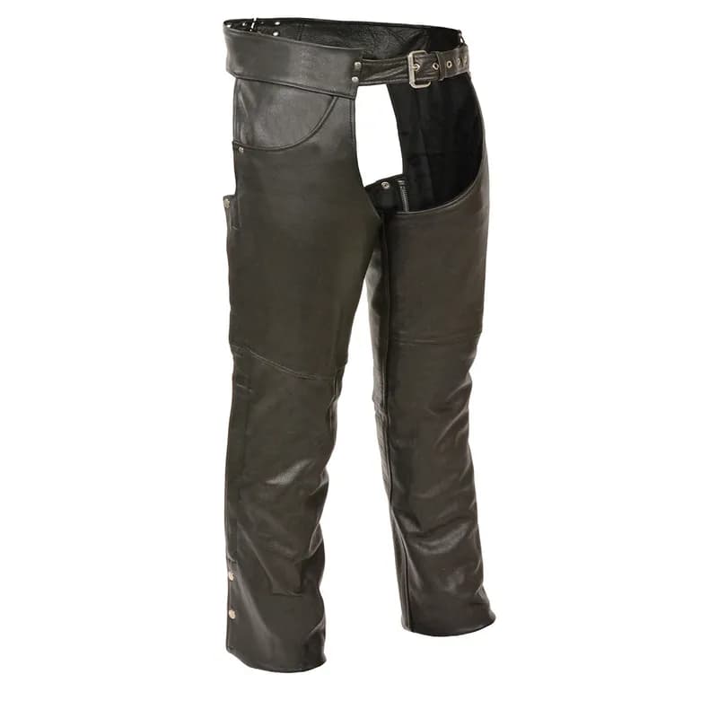 Genuine Leather XS1101 Men's Black Classic Leather Chaps with Jean Pockets — image 1 of 1