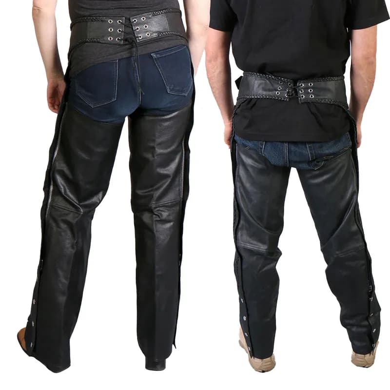 Hot Leathers CHM1003 Black Heavyweight Braided Uni-Sex Leather Chaps — image 1 of 1