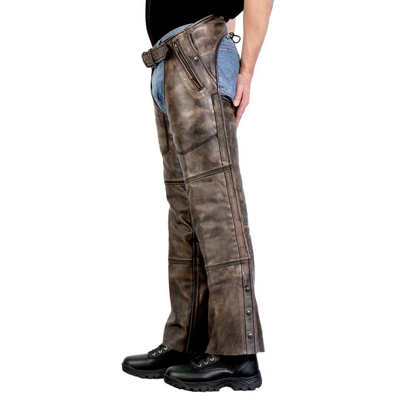 Hot Leathers CHM1008 Unisex Distressed Brown Premium Motorcycle Leather Chaps — image 1 of 1