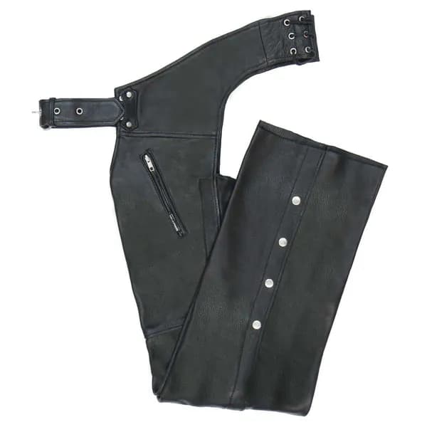 Hot Leathers CHM1009 Men's Black Leather 2 Pocket Mesh Lined Motorcycle Rider Chaps — image 1 of 1