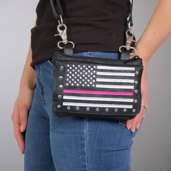 Hot Leathers CPE2102 Embroidered Clip Pouch Purse with Pink Line American Flag — image 1 of 1