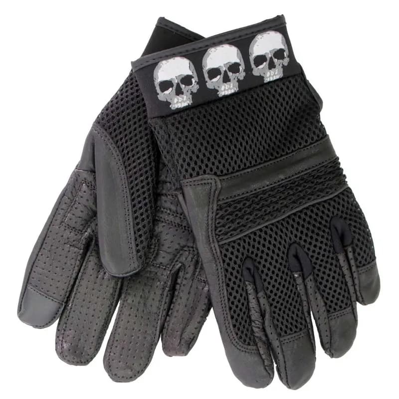 Hot Leathers GVM1301 Uni-Sex Black 'Row of Skulls' Leather and Mesh Gloves with i-Touch Screen — image 1 of 1
