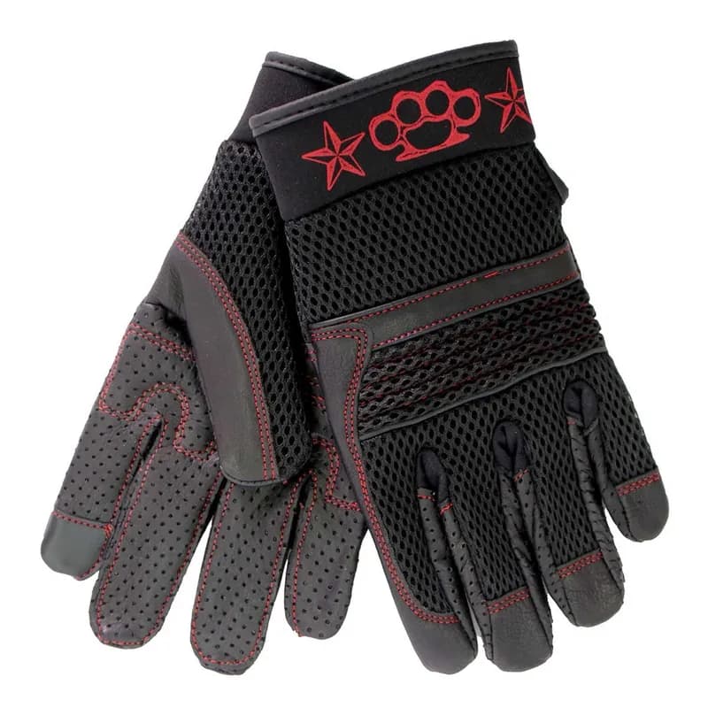 Hot Leathers GVM1302 Uni-Sex Black 'Brass Knuckles' Leather and Mesh Gloves with i-Touch Screen — image 1 of 1