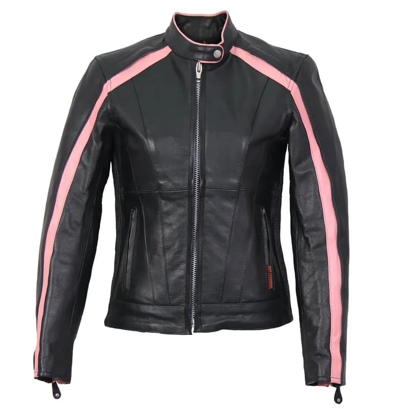 Hot Leathers JKL1022 Pink Striped Leather Jacket with Reflective Piping — image 1 of 1