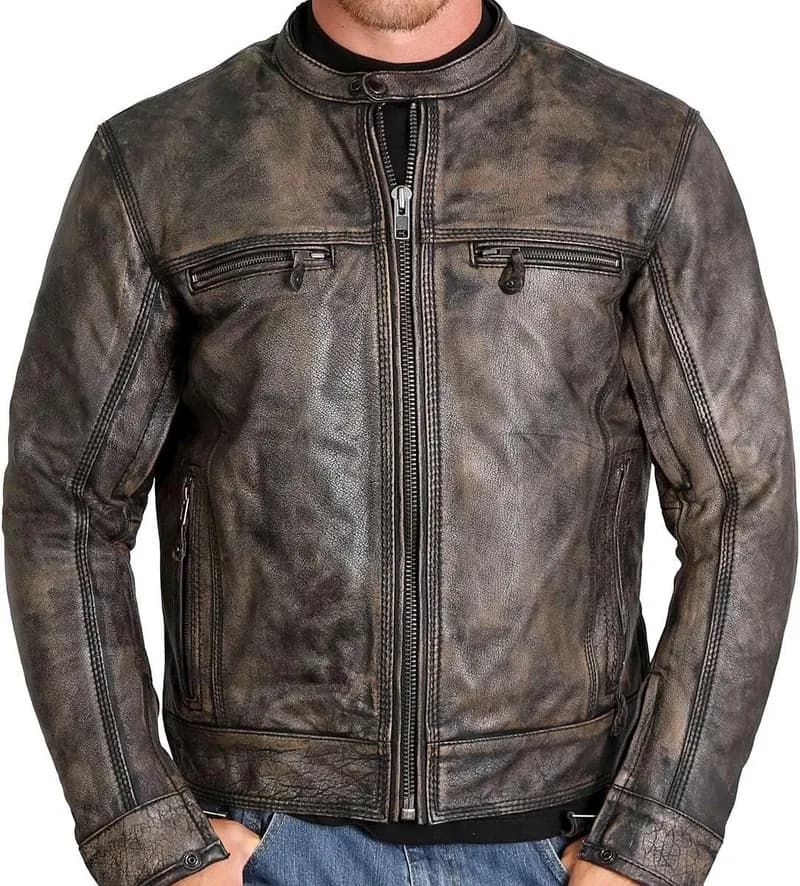 Hot Leathers JKM1019 Men's Distressed Brown Leather Jacket with Inside Storage Pockets — image 1 of 1