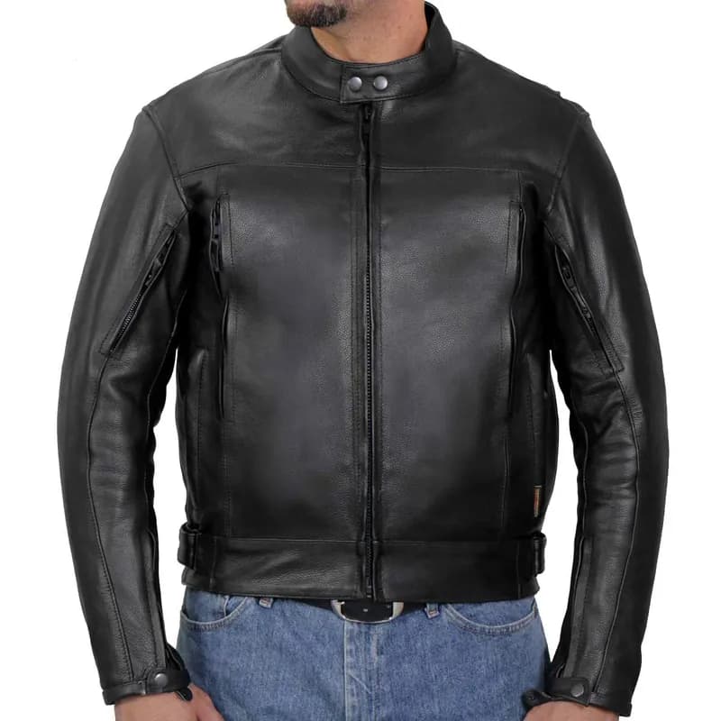Hot Leathers JKM1021 Men's Black Leather Vented Scooter Jacket with Conceal and Carry Pockets — image 1 of 1