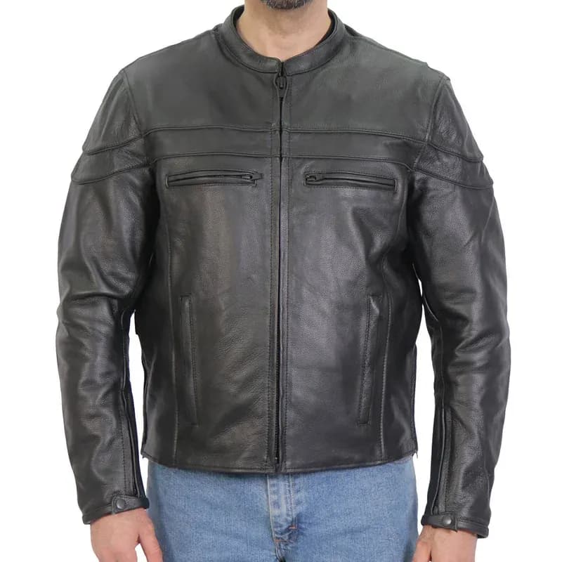 Hot Leathers JKM1032 Men’s Black ‘Skull Flag' Printed Leather Jacket with Concealed Carry Pockets — image 1 of 1