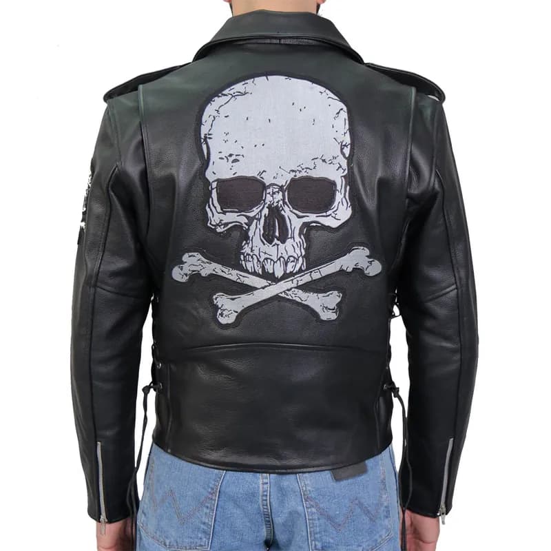 Hot Leathers JKM2001 Men’s Black ‘Skull And Crossbones' Motorcycle Leather Jacket — image 1 of 1