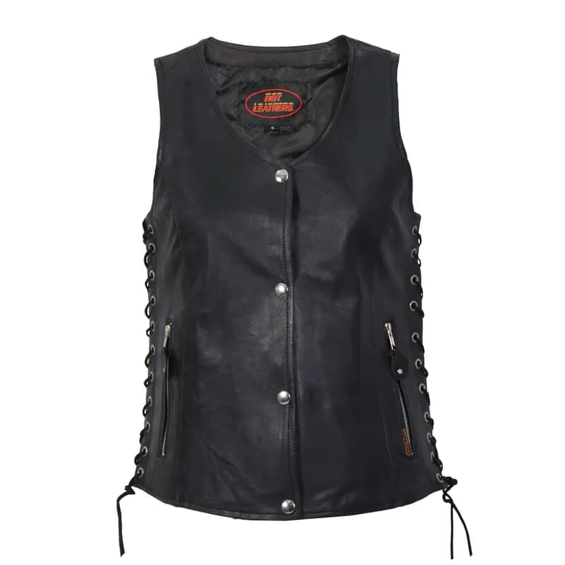 Hot Leathers VSL1010 Ladies Black Lambskin Side Lace Vest — image 1 of 1