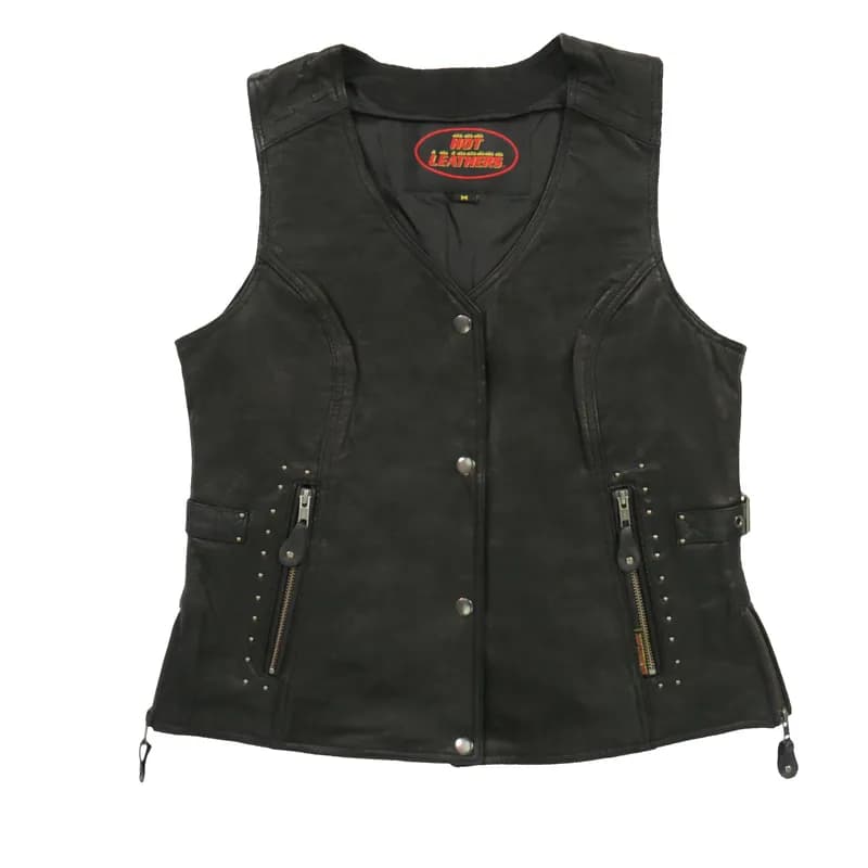 Hot Leathers VSL1014 Ladies Black Leather Vest with Fringe — image 1 of 1