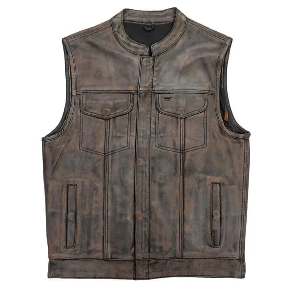 Hot Leathers VSM1035 Men's Distressed Brown 'Conceal and Carry' Club Leather Vest — image 1 of 1