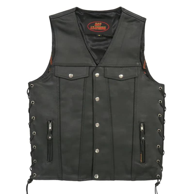 Hot Leathers VSM1038 Men’s Black 'Conceal and Carry' Leather Vest with Side Lace — image 1 of 1