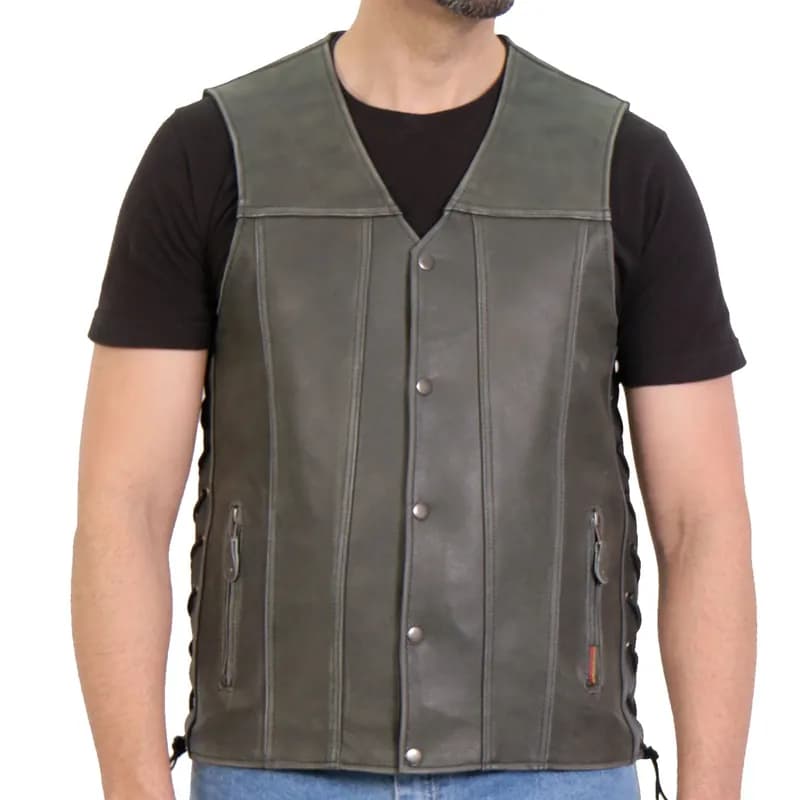 Hot Leathers VSM1041 Men's Rub-Off Grey 'Side Lace' Club Leather Vest — image 1 of 1