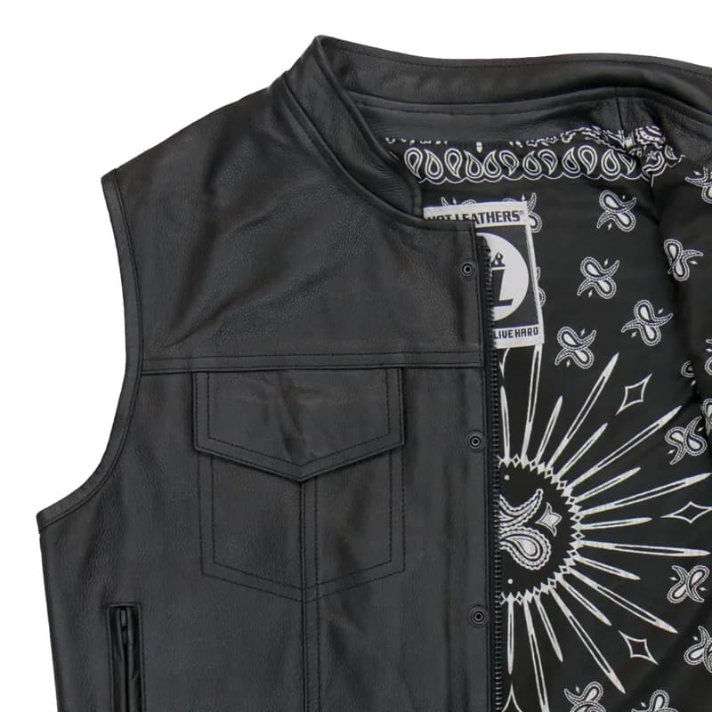 Hot Leathers VSM1049 Men's Black 'Paisley' Conceal and Carry Motorcycle Club Style Leather Vest — image 1 of 1