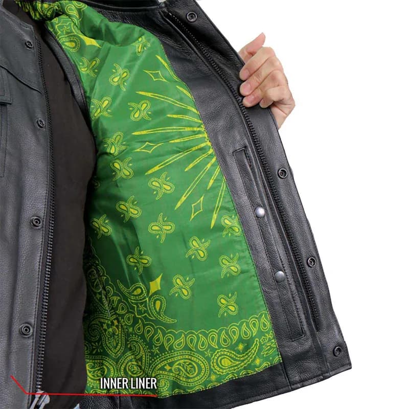 Hot Leathers VSM1050 Men’s Black 'Paisley Green' Conceal and Carry Leather Vest — image 1 of 1