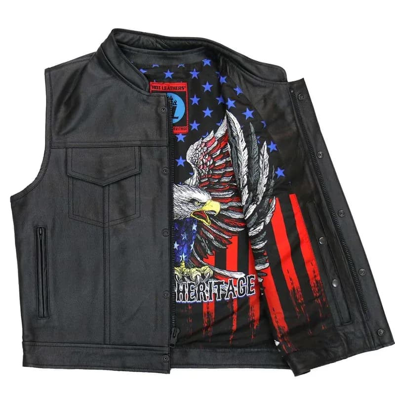 Hot Leathers VSM1052 Men's Black 'Patriotic' Conceal and Carry Leather Vest — image 1 of 1