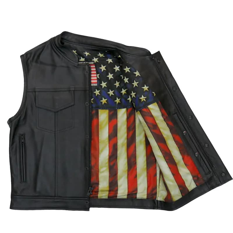 Hot Leathers VSM1056 Men's Black 'Vintage USA Flag' Conceal and Carry Leather Vest — image 1 of 1