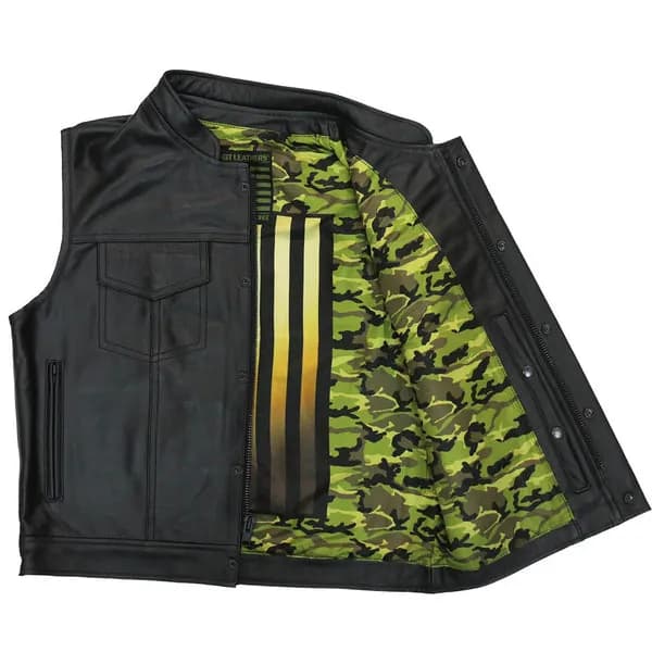 Hot Leathers VSM1058 Men's Black 'Camo Flag' Conceal and Carry Leather Vest — image 1 of 1