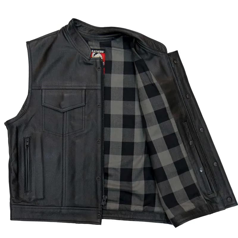 Hot Leathers VSM1059 Men's Black 'Flannel Grey' Conceal and Carry Leather Vest — image 1 of 1