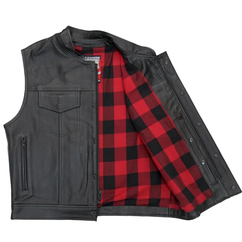 Hot Leathers VSM1060 Men's Black 'Flannel Red' Conceal and Carry Leather Vest — image 1 of 1