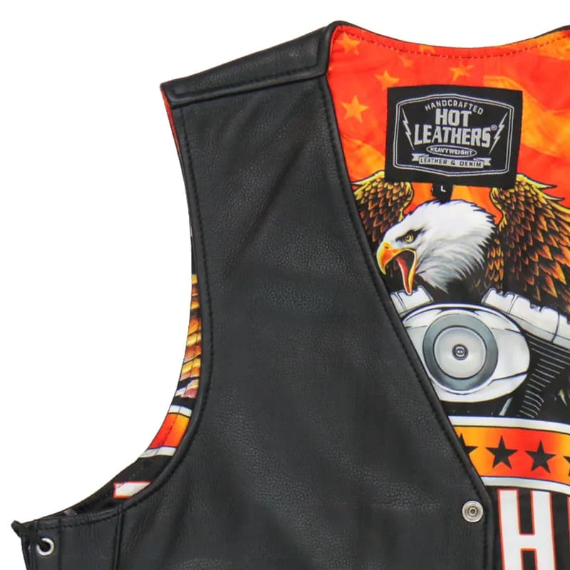 Hot Leathers VSM1066 Men's Black 'V-Twin Eagle' Conceal and Carry Side Lace Leather Vest — image 1 of 1