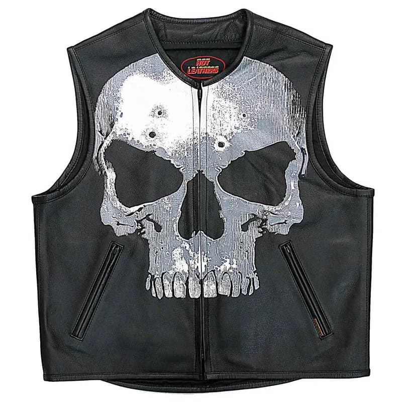 Hot Leathers VSM2001 Men's Black ‘Jumbo Skull’ Conceal and Carry Leather Vest — image 1 of 1