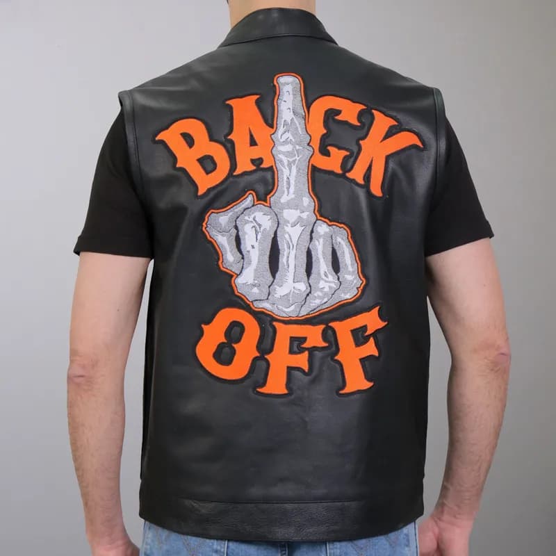 Hot Leathers VSM2002 Men's Black 'Back Off Finger' Conceal and Carry Leather Vest — image 1 of 1