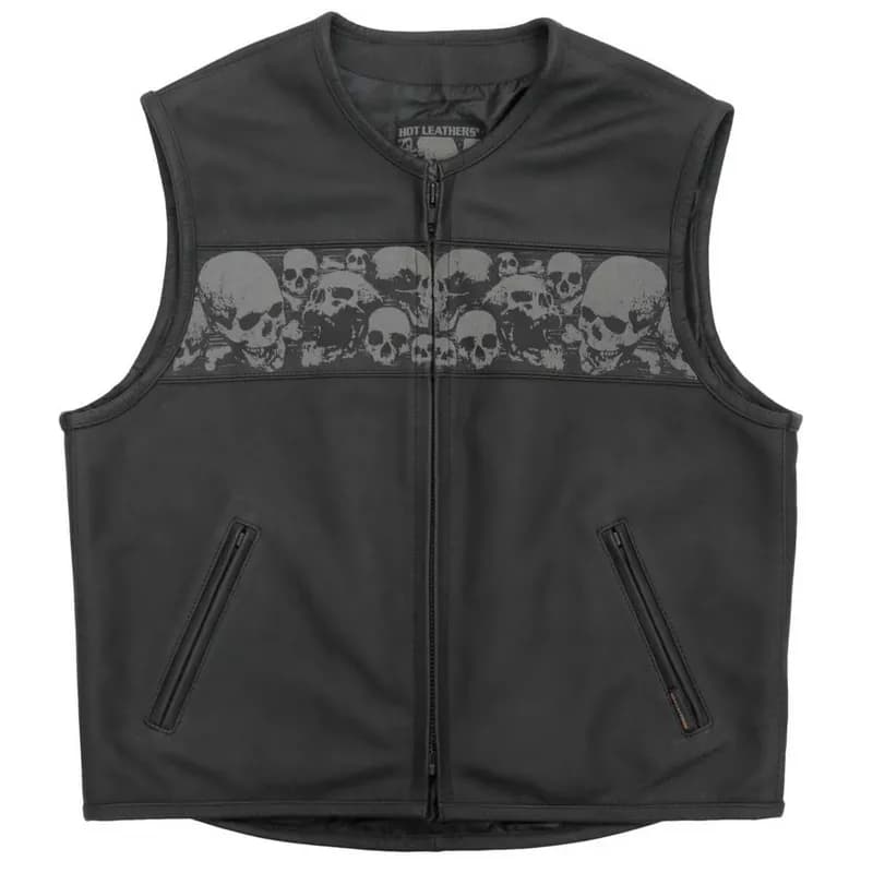 Hot Leathers VSM2003 Men's Black 'Ancient Skulls' Conceal and Carry Leather Vest — image 1 of 1