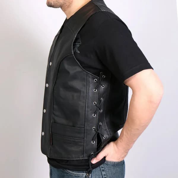 Hot Leathers VSM6101 Men's Carry Conceal Black Denim and Leather Vest — image 1 of 1