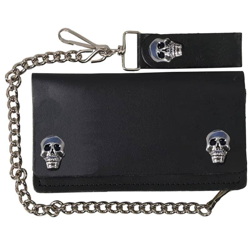 Hot Leathers WLA2004 Skull Snap Bi-Fold Black Leather Wallet with Chain — image 1 of 1