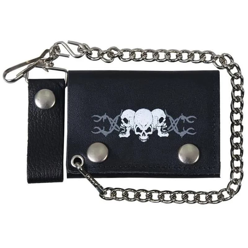 Hot Leathers WLB1014 Barbed Wire Skulls Black Leather Bi-Fold Wallet with Chain — image 1 of 1