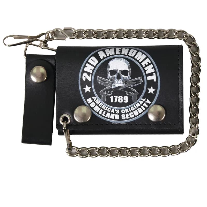 Hot Leathers WLB1021 2nd Amendment Tri-fold Black Leather Wallet with Chain — image 1 of 1
