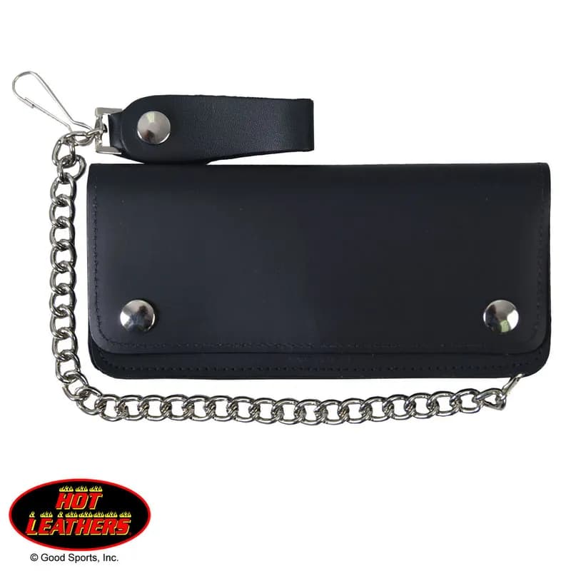 Hot Leathers WLC1002 5 Pocket Bi-fold Braided Detail Black Leather Wallet with Chain — image 1 of 1