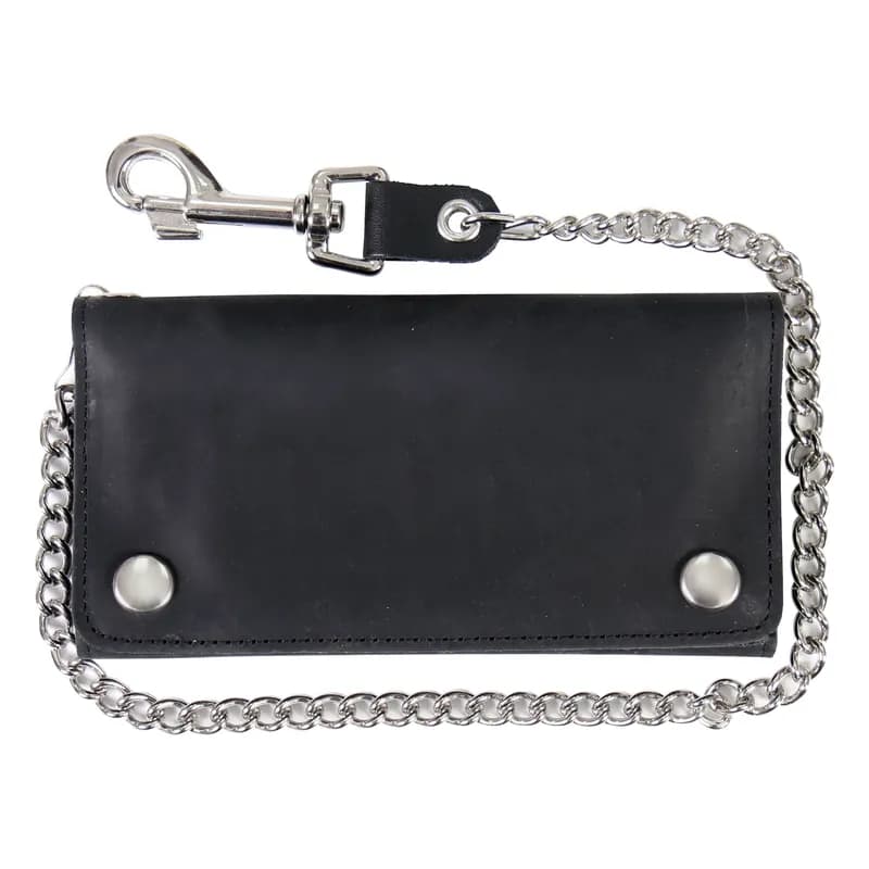 Hot Leathers WLC3102 Black Premium Leather Tri-Fold Wallet with Chain — image 1 of 1
