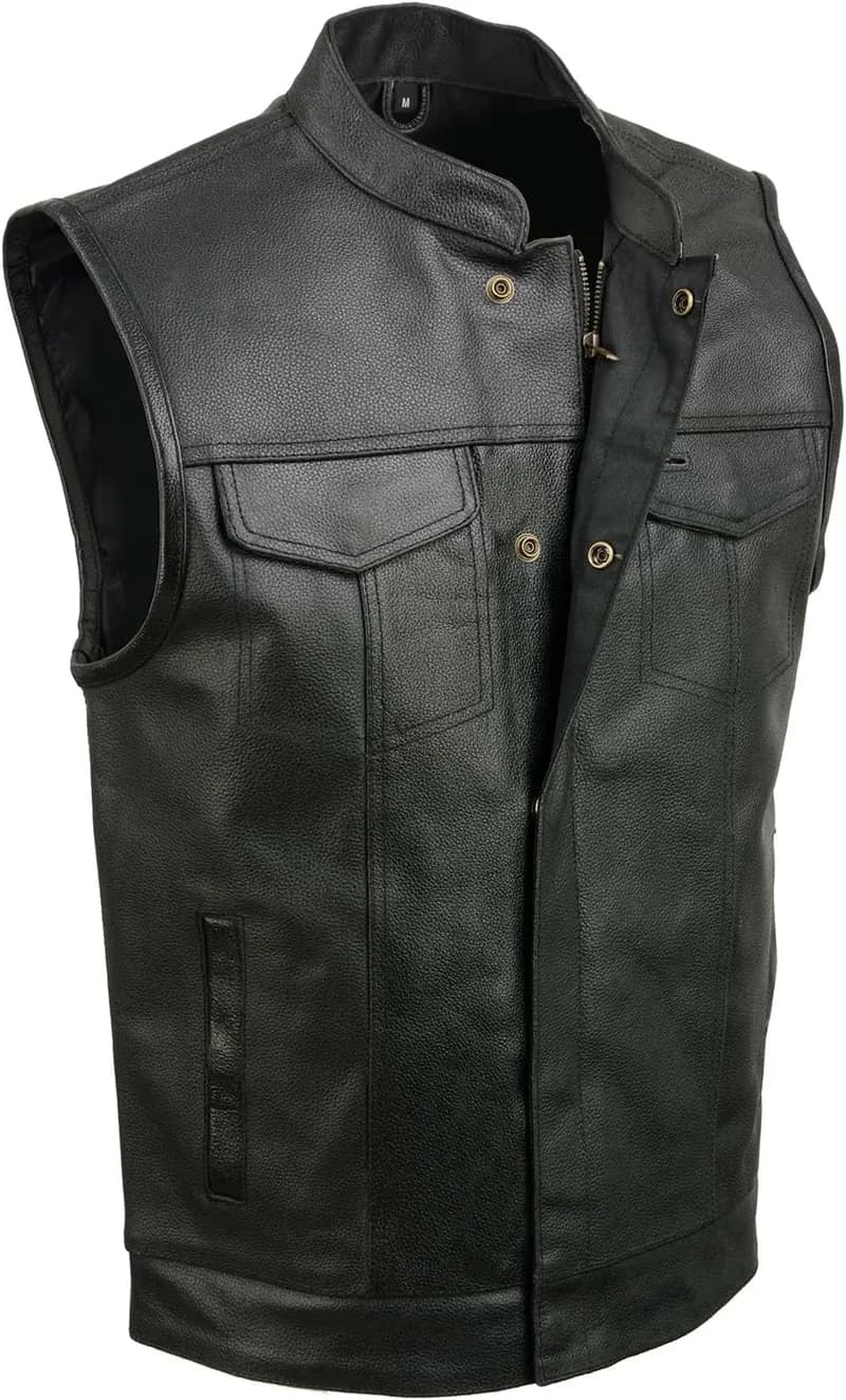 Just Leather JSM3511 Men's Black Collarless Dual Snap and Zipper Front Club Style Vest — image 1 of 1