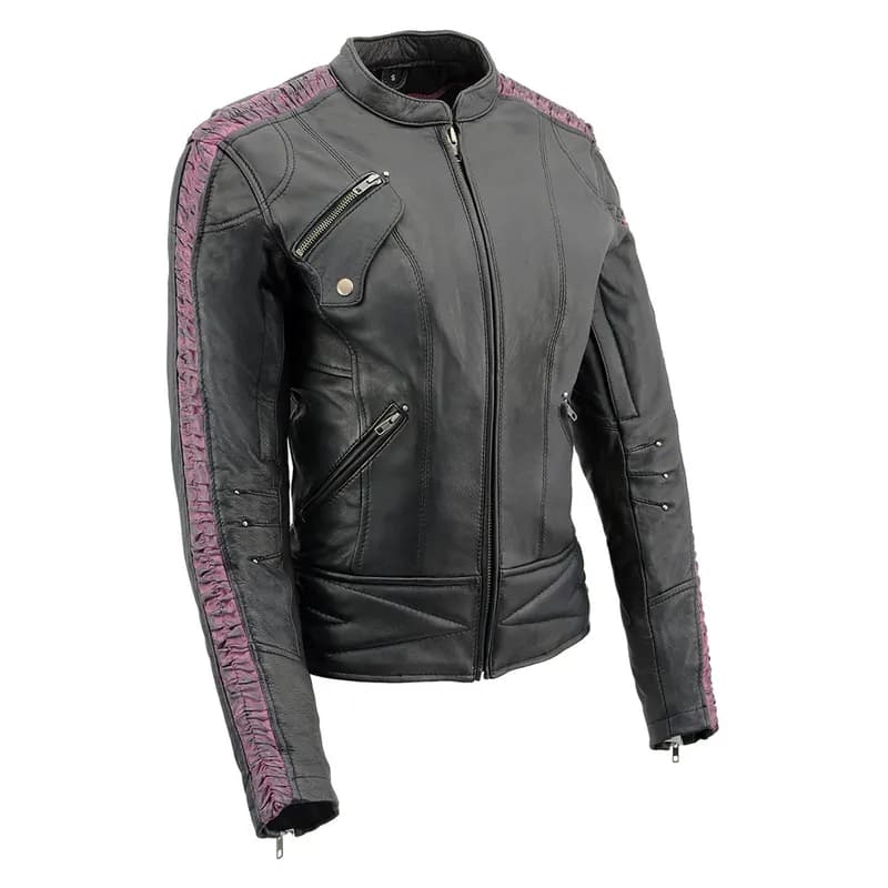 Ladies Black and Purple 'Crinkled Arm' Lightweight Racer Jacket — image 1 of 1