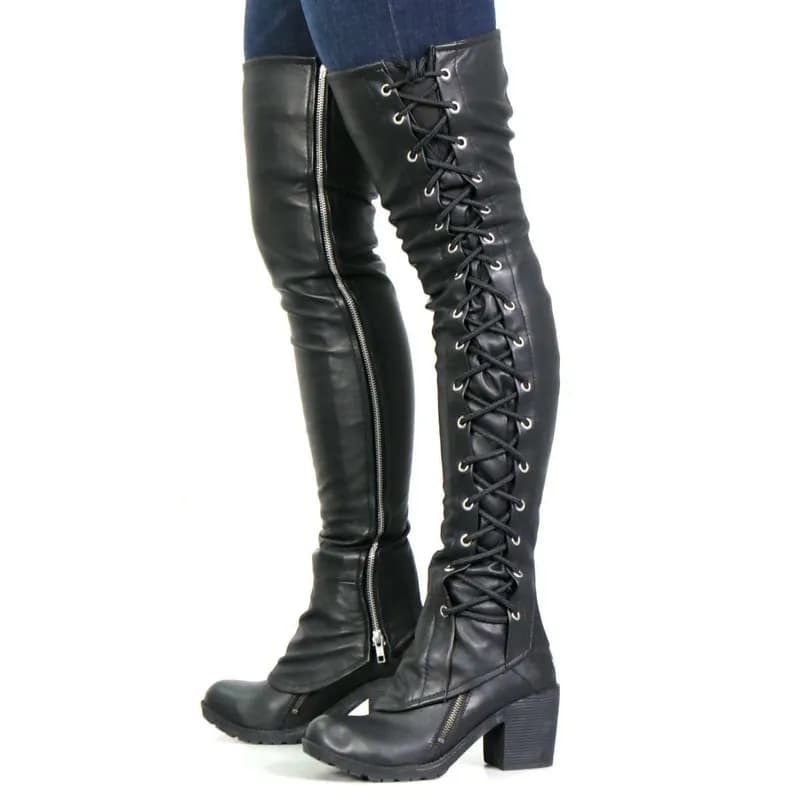 Ladies Black Lambskin Leather Leggings with Black Side Lace — image 1 of 1
