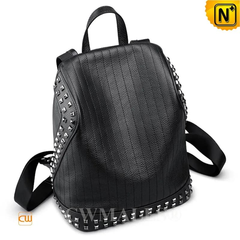 Ladies Black Leather Studded Backpack with Fringe — image 1 of 1