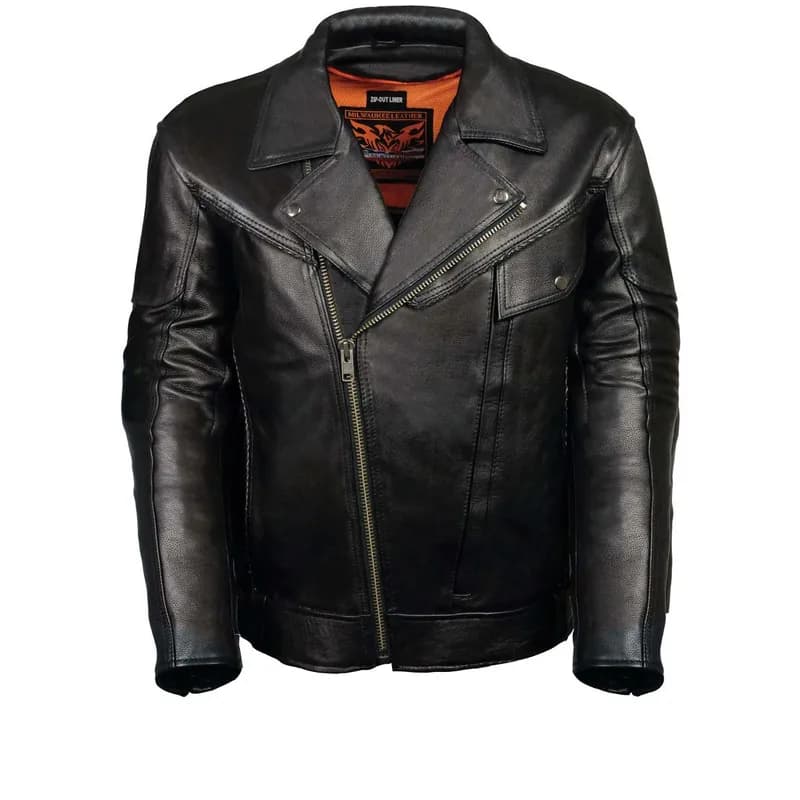 Leather King ML1057 Men’s Classic Black Leather Motorcycle Jacket w/ Multiple Vents — image 1 of 1