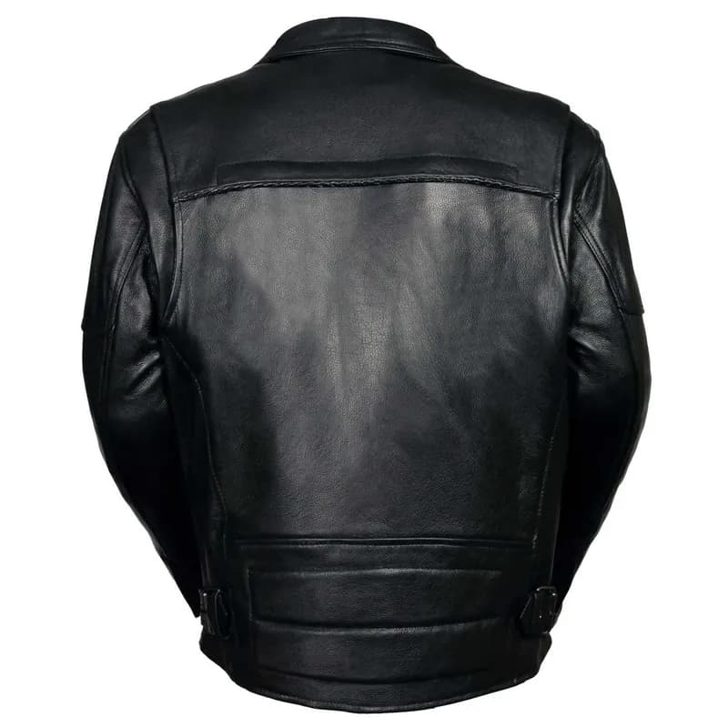 Leather King ML1077 Men’s Black Braided Leather Motorcycle Jacket with Utility Pockets — image 1 of 1