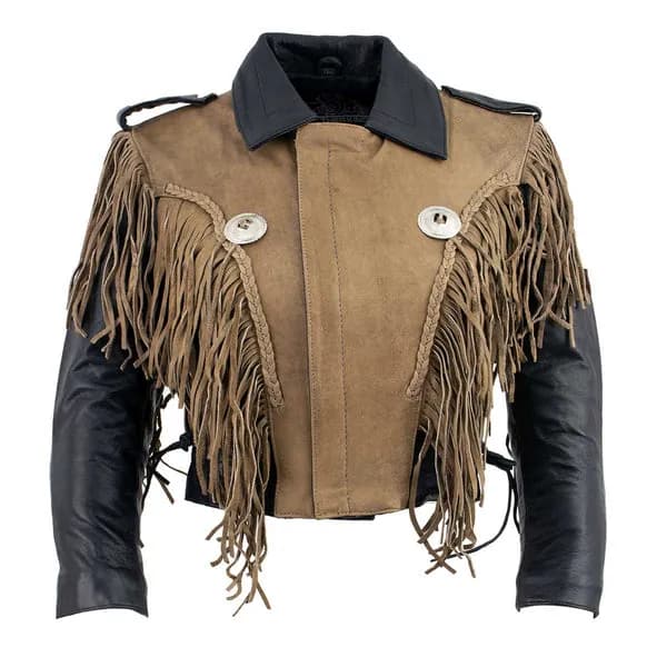 Leather King SH2015 Ladies ‘Fringed’ Cropped Two Tone Jacket with Braiding Detail — image 1 of 1